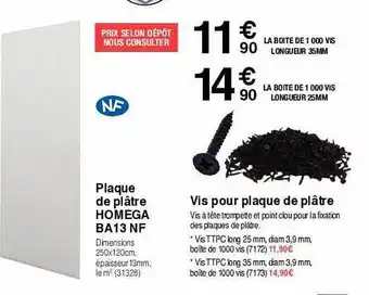 Chretien Matériaux Plaque de plâtre homega ba13 nf offre