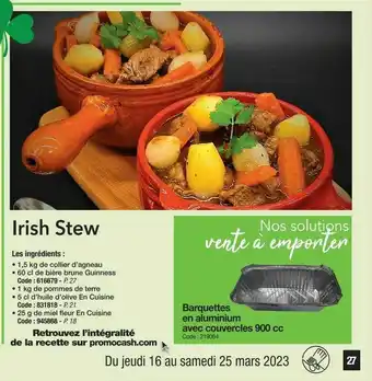 Promocash Irish stew, barquettes en aluminium avec couvercles 900 cc offre