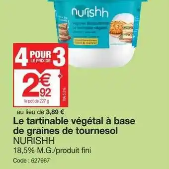 Promocash Le tartinable végétal à base de graines de tournesol nurishh offre
