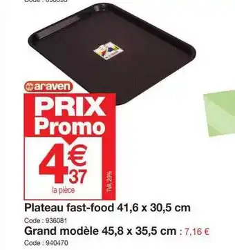 Plateau fast-food 41,6 x 30,5 cm, grand modĂšle 45,8 x 35,5 cm