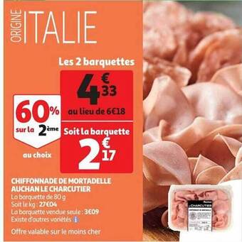 Auchan Chiffonnade de mortadelle auchan le charcutier offre