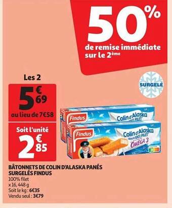 Auchan Bâtonnets de colin d'alaska panés surgelés findus offre