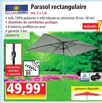 Norma Parasol rectangulaire offre