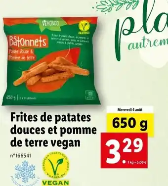 Lidl Frites de patates douces et pomme de terre vegan offre