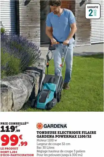 Super U Gardena tondeuse eletrique filaire gradena powermax 1100/32 offre