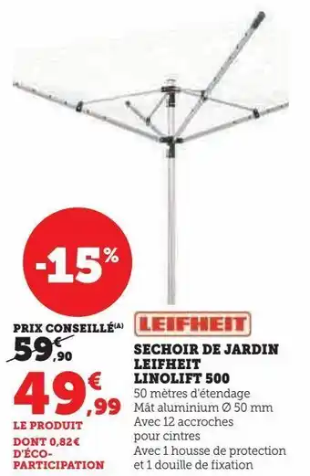 Sechoir de jardin leifheit linolift 500