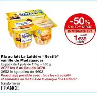 Monoprix Riz au lait la laitière offre