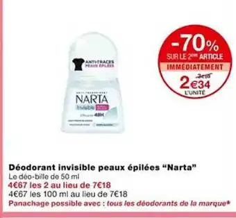 Monoprix Déodorant invisible peaux épilées offre
