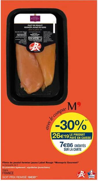 Filets de poulet fermier jaune label rouge
