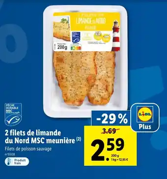 Lidl 2 Filets de Limande du Nord MSC Meunière offre