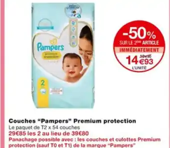 Monoprix Couches Pampers Premium Protection offre