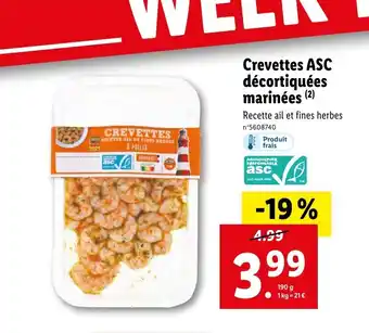 Lidl Crevettes ASC Décortiquées Marinées offre