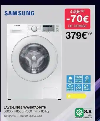 Costco Lave-linge ww80ta046th samsung offre