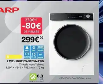 Costco Lave-linge es-nfb914awb sharp offre