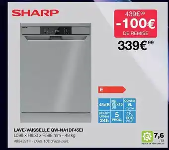Costco Lave-vaisselle qw-na1df45ei sharp offre