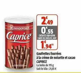 Gaufrettes fourrées à la crème de noisette et cacao caprice