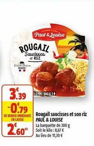 Coccimarket Rougail saucisses et son riz paul & louise offre