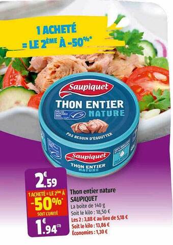 Coccinelle Supermarché Thon entier nature saupiquet offre