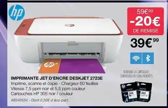 Costco Imprimante jet d'encre deskjet 2723e hp offre