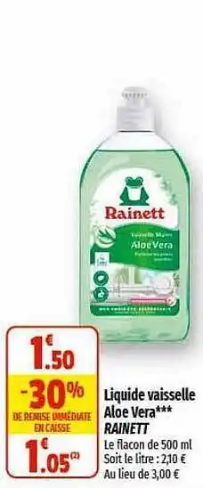 Coccinelle Supermarché Liquide vaisselle aloe vera rainett offre