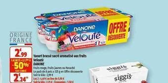 Coccinelle Supermarché Yaourt brassé sucré aromatisé aux fruits velouté danone offre