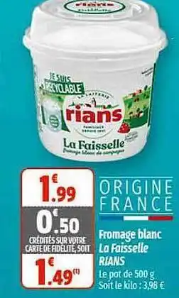 Coccinelle Supermarché Fromage blanc la faisselle rians offre