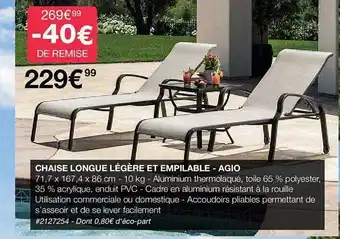 Costco Chaise longue légère et empilable - agio offre