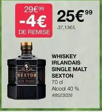 Costco Whiskey irlandais single malt sexton offre