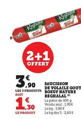 Saucisson de volaille goût bœuf nature réghalal
