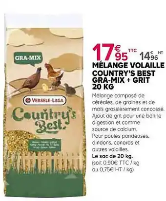 Kiriel Mélange volaille country's best gra-mix + grit 20 kg offre