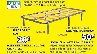 JYSK Pieds de lit bedleg square grey steel, sommier à lattes basic a40 fix offre