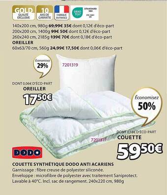 JYSK Couette synthétique dodo anti acariens offre