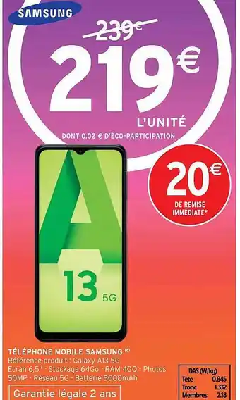 Téléphone mobile samsung galaxy a13 5g