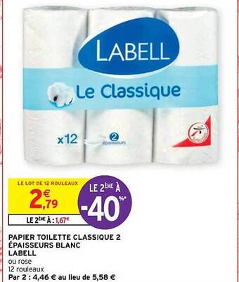 Intermarché Contact Papier toilette classique 2 épaisseurs blanc labell offre
