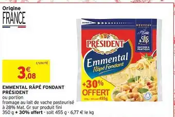 Intermarché Contact Emmental râpé fondant président offre
