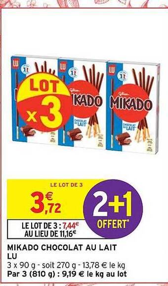 Intermarché Mikado chocolat au lait lu offre