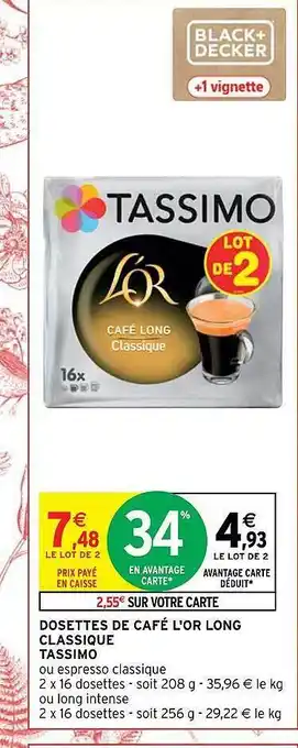 Dosettes de café l'or long classique tassimo