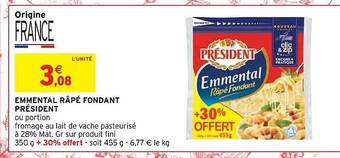 Intermarché Express Emmental râpé fondant président offre