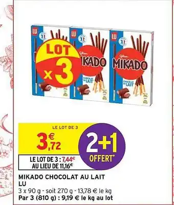Intermarché Hyper Mikado chocolat au lait lu offre
