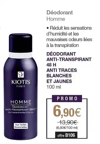 Stanhome Déodorant anti-transpirant 48h anti traces blanches et jaunes kiotis offre