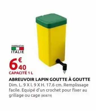 Abreuvoir lapin goutte a goutte