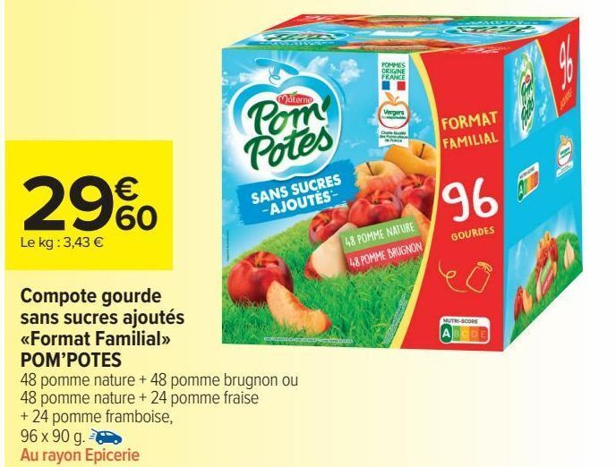 Promo Compote gourde sans sucres ajoutés pom'potes chez Carrefour Market
