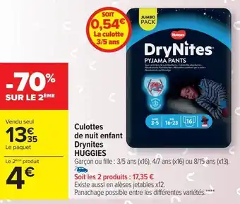 Carrefour Market Culottes de nuit enfant drynites huggies offre
