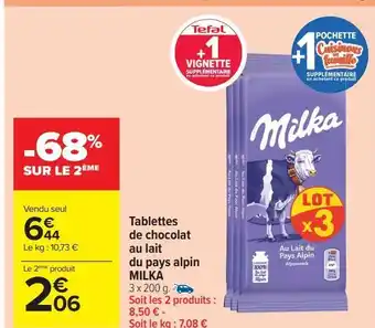 Tablettes de chocolat au lait du pays alpin milka