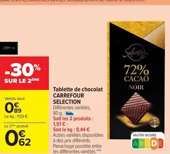 Carrefour Market Tablette de chocolat carrefour selection offre