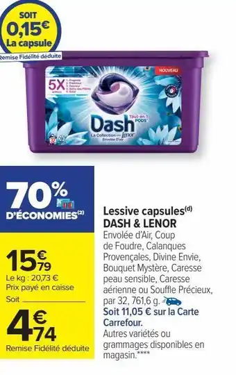 Carrefour Market Lessive capsules dash & lenor offre