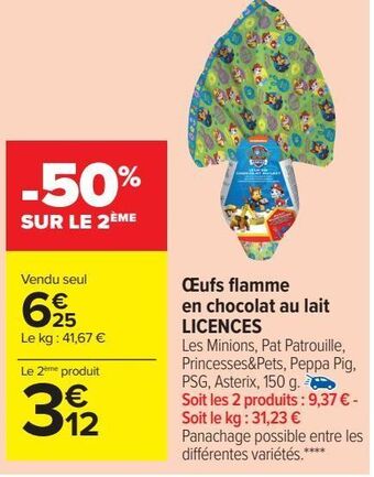 Carrefour Market Oeufs flamme en chocolat au lait licences offre