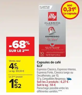 Carrefour Capsules de café illy offre