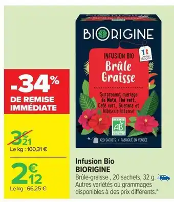 Carrefour Infusion bio biorigine offre