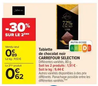 Carrefour Tablette de chocolat noir carreffour selection offre